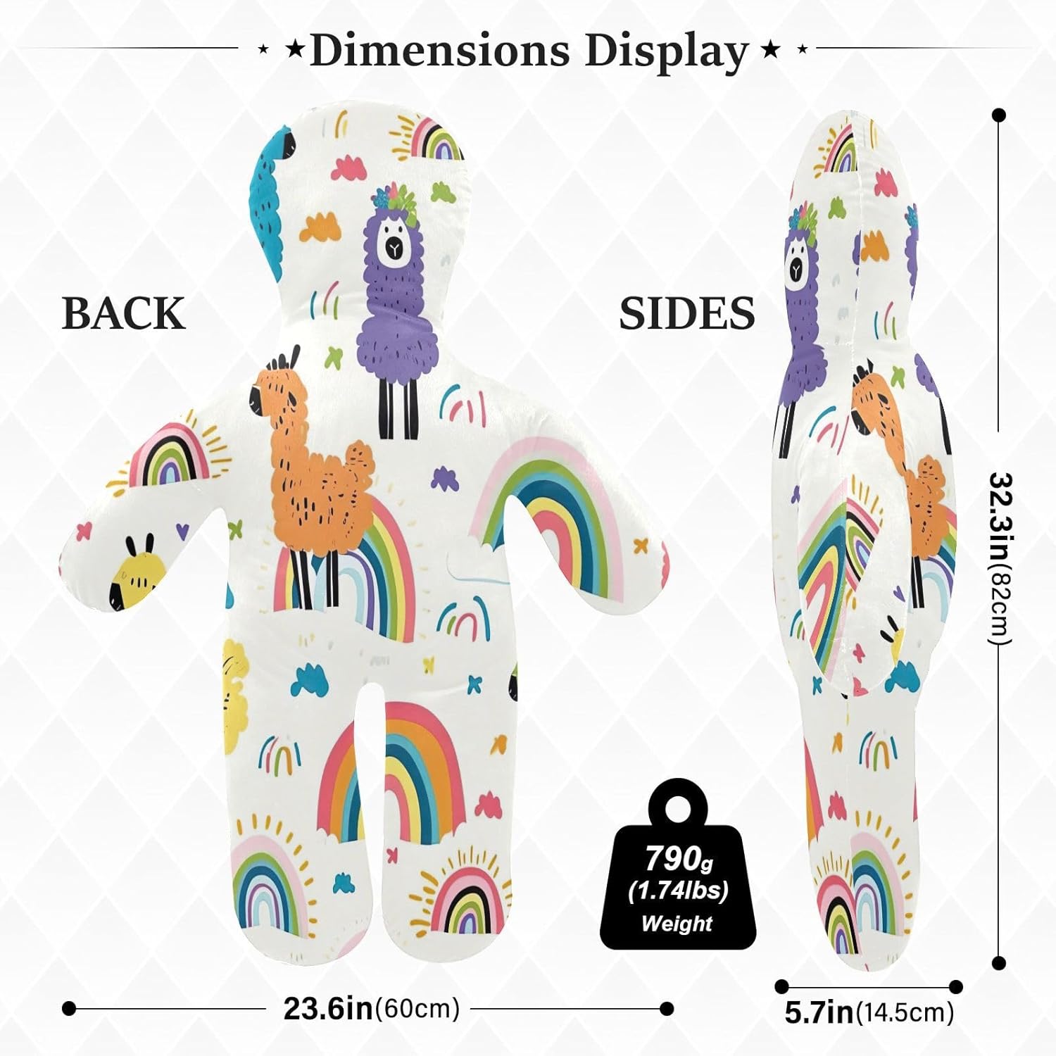 Rainbows and Llama Human-Shaped Pillow Soft Body Pillows Washable Velvet Pillows for Anxiety Relief Sleeping Cuddling & Support