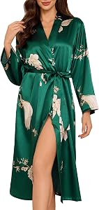 Women's Long Satin Robes Floral Silky Bathrobe Lightweight Bridesmaid Wedding Party Robes