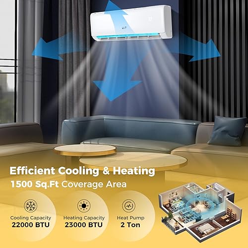 Miniatura 3 de COSTWAY Aire acondicionado mini split de 22,000 BTU, con control remotoaplicación, bomba de calor, inversor 21 SEER2, temporizador de 24 horas,