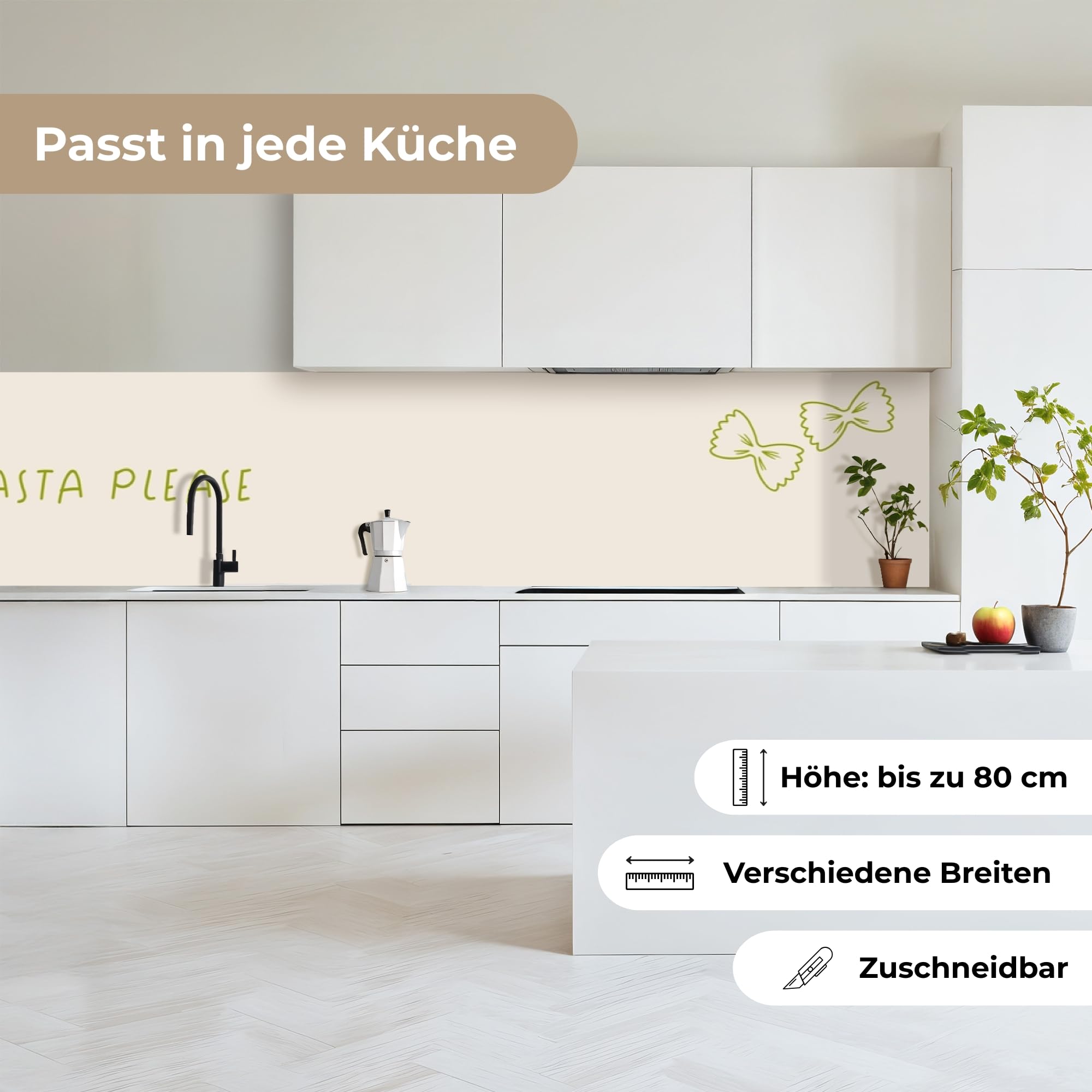 KitchenYeah© Küchenrückwand 60x500 cm Selbstklebende Kitchen Wall Protector Küchen Rückenwand Küchenfronten Küchenrückwände Küche Wand Quote - Nudeln