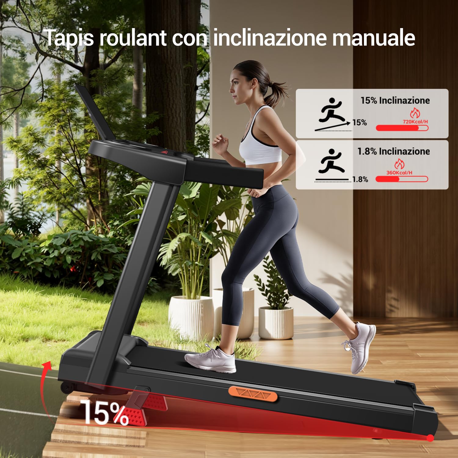 LONTEK Tapis Roulant Salvaspazio con Inclinazione 15%, Tapis Roulant Elettrico 12KM/H, Tapirulan Pieghevole da Casa con Motore da 3.0 HP e Display LED, Carico Massimo 136KG