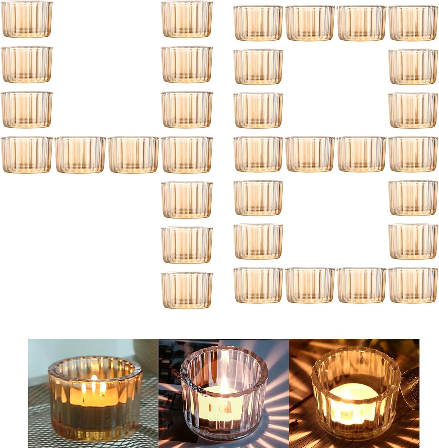 GOLDEAL Gold Tealight Candle Holder,Set of 48 Thick Glass