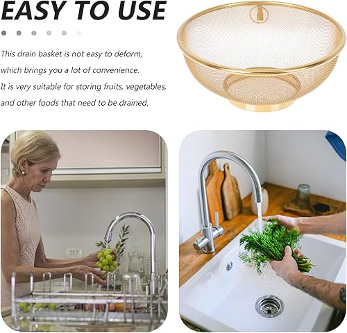 Miniatura 6 de Cuenco de malla de acero inoxidable dorado, colador de malla fina, cuenco de malla para verduras, canasta de drenaje de acero inoxidable para