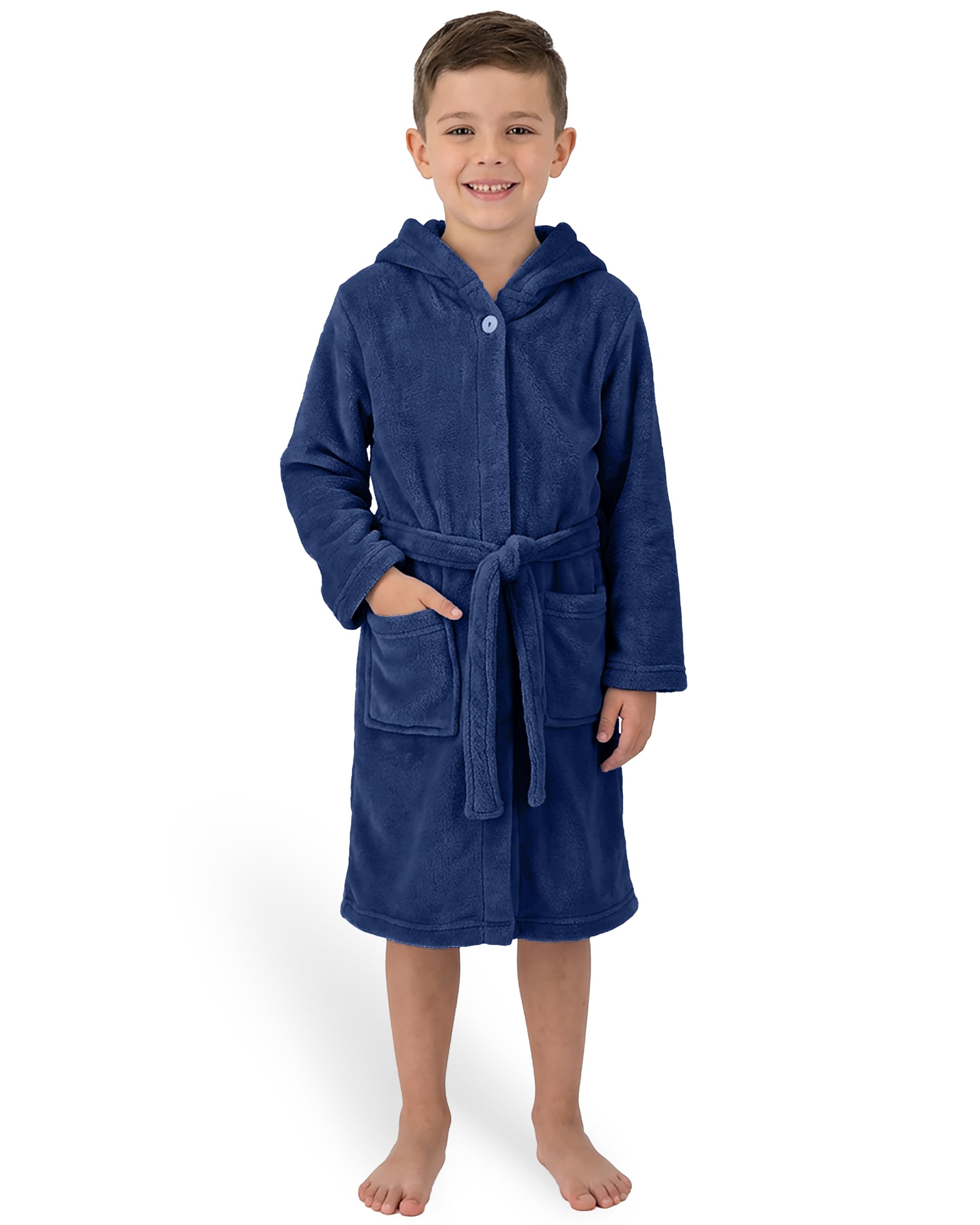 Gräfenstayn Bademantel Kinder & Teenager aus Fleece mit Knopf und Kapuze– OEKO-TEX 100 – Flauschiger Kinderbademantel für Jungen & Mädchen