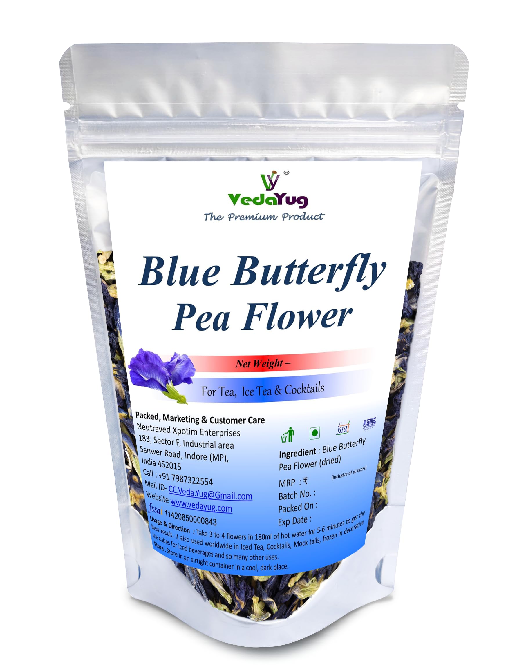 VY VedaYug Blue Butterfly Pea Flower 40g | Naturally Dried Whole Flowers | Herbal Tea, Natural Food Colorant, DIY Beauty & Crafts | Caffeine-Free | Resealable Pouch-image-24