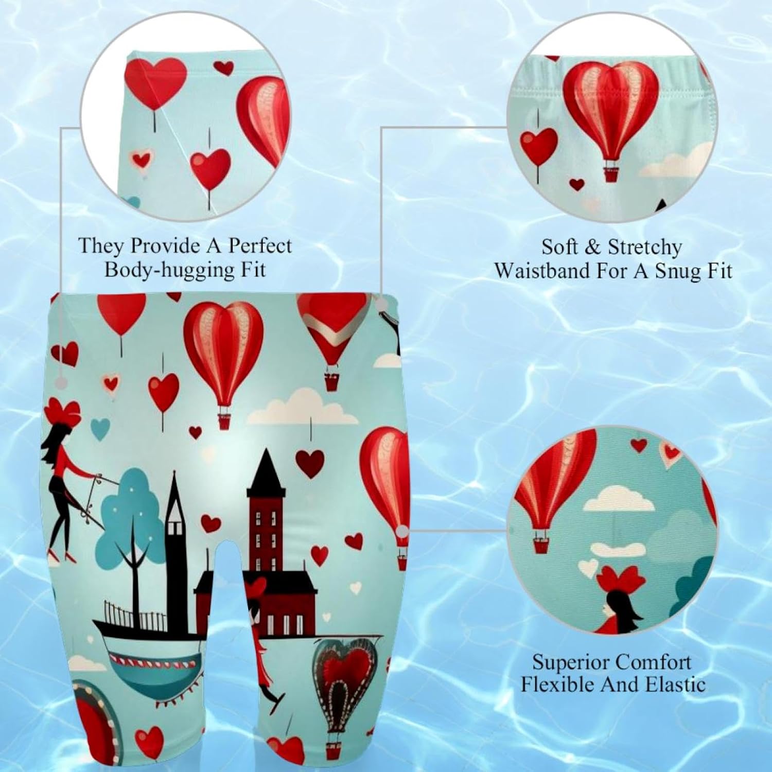 Valentine's Day Jammers for Men, Size S to 3XL Swim Jammer Swimsuit for Practice and Competition Swimming