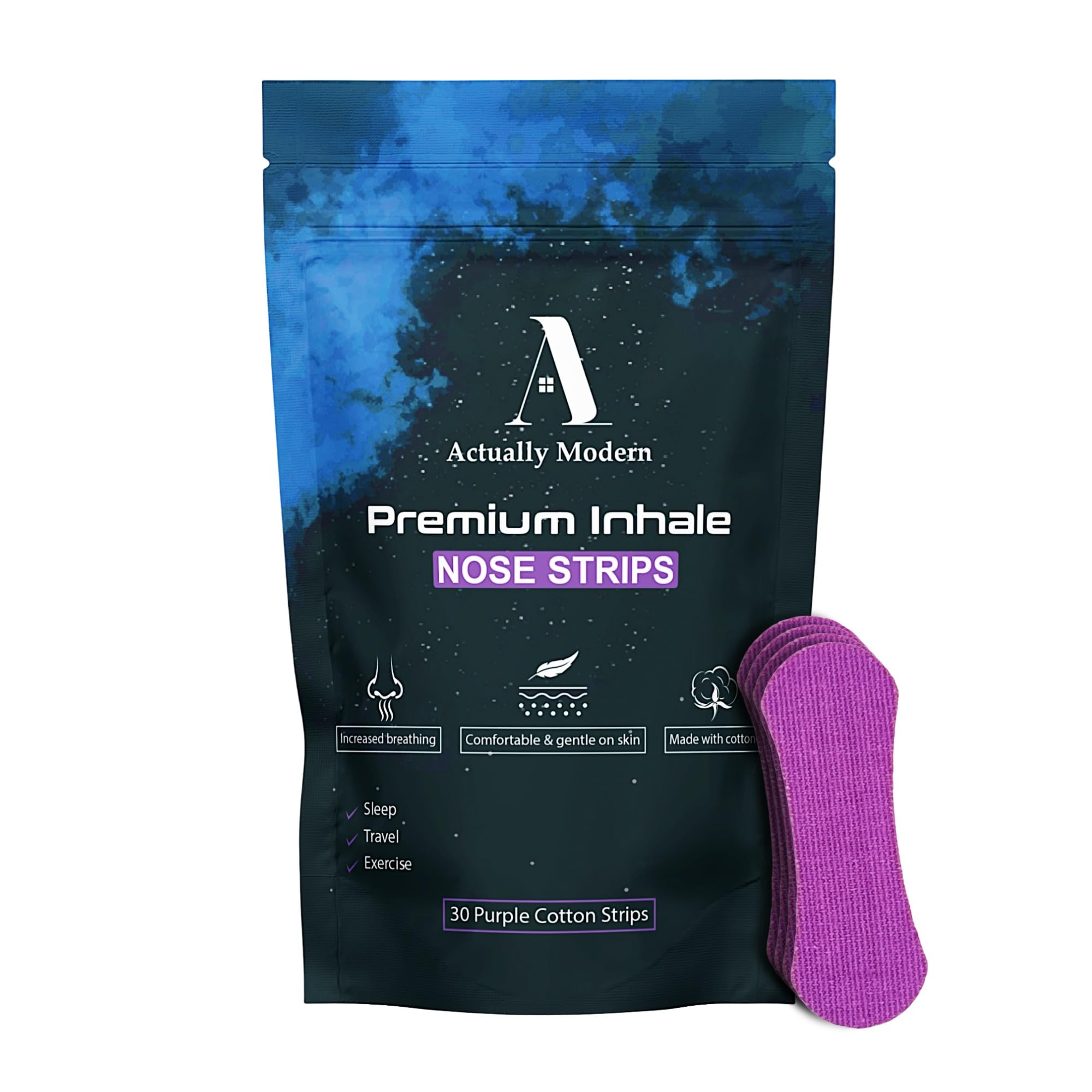 Inhale Nasal Strips for Sleeping - Nose Tapes for Breathing - Anti Snoring Solution & Nasal Congestion Relief Nasal Tape - Universal Fit, Extra Strength for Sensitive Skin (Purple)