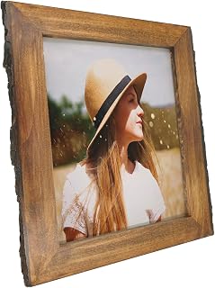 IKEREE 8x10 Rustic Picture Frame with Real Bark Edges - Handmade Solid Wood Photo Frame for Tabletop or Wall Display, Natural Brown Farmhouse Decor