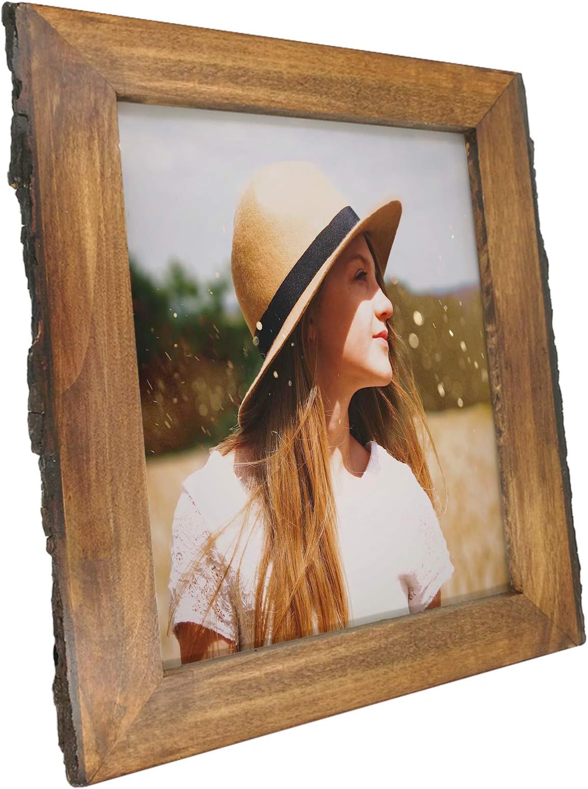 IKEREE 8x10 Picture Frames with Bark Edges, Rustic Wood Photo Frame for Tabletop or Wall Display, Natural Brown.