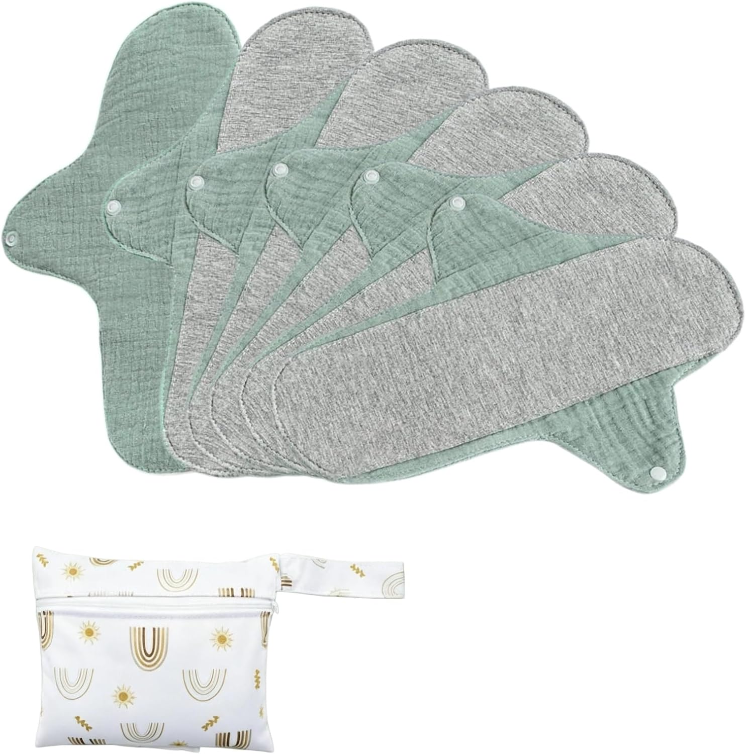 Reusable Incontinence Pads,Graphene Pads Sanitary Napkins,Washable Menstrual Pads,with 1 Storage Bag,Panty Liners Pads Period for Women/Incontinence/Postpartum.(Ggrayish Ggreen/XL/6pcs)
