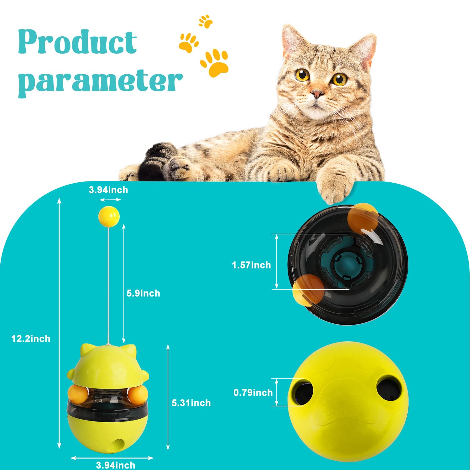 Giocattolo interattivo per gatti 3 in 1, giocattolo a forma di piuma, per gatti, per alimentazione lenta, allenamento, ricerca di cibo, giocattolo educativo per gatti (giallo)