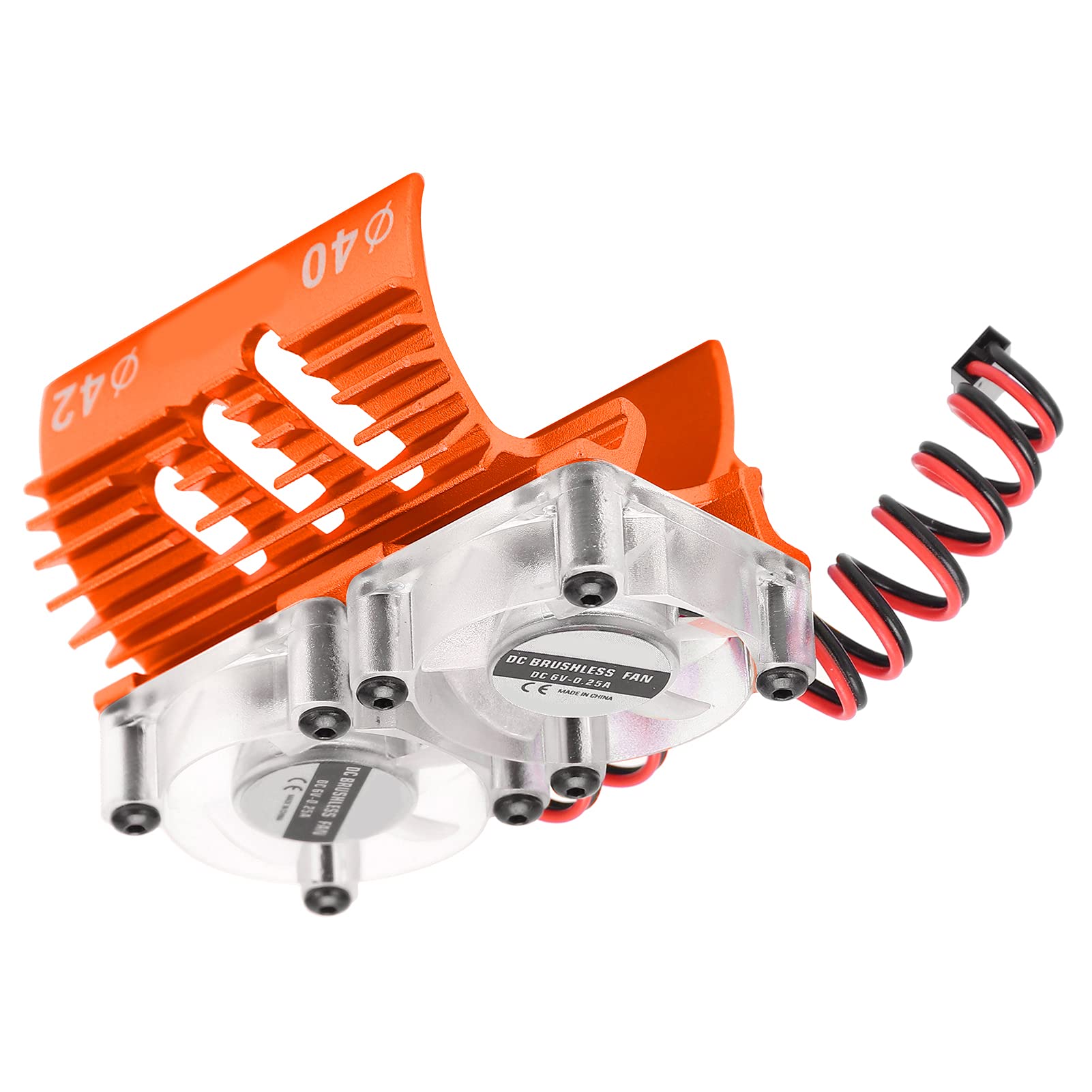 Dissipatore di calore per motore con doppia ventola, radiatore di raffreddamento per motore a doppia ventola, radiatore in alluminio da 40–42 mm con due ventole da 30 mm per auto (Arancia)