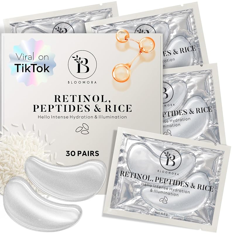 Máscaras de gel para a região dos olhos com retinol, peptídeos e extrato de arroz BLOOMORA — 30 pares