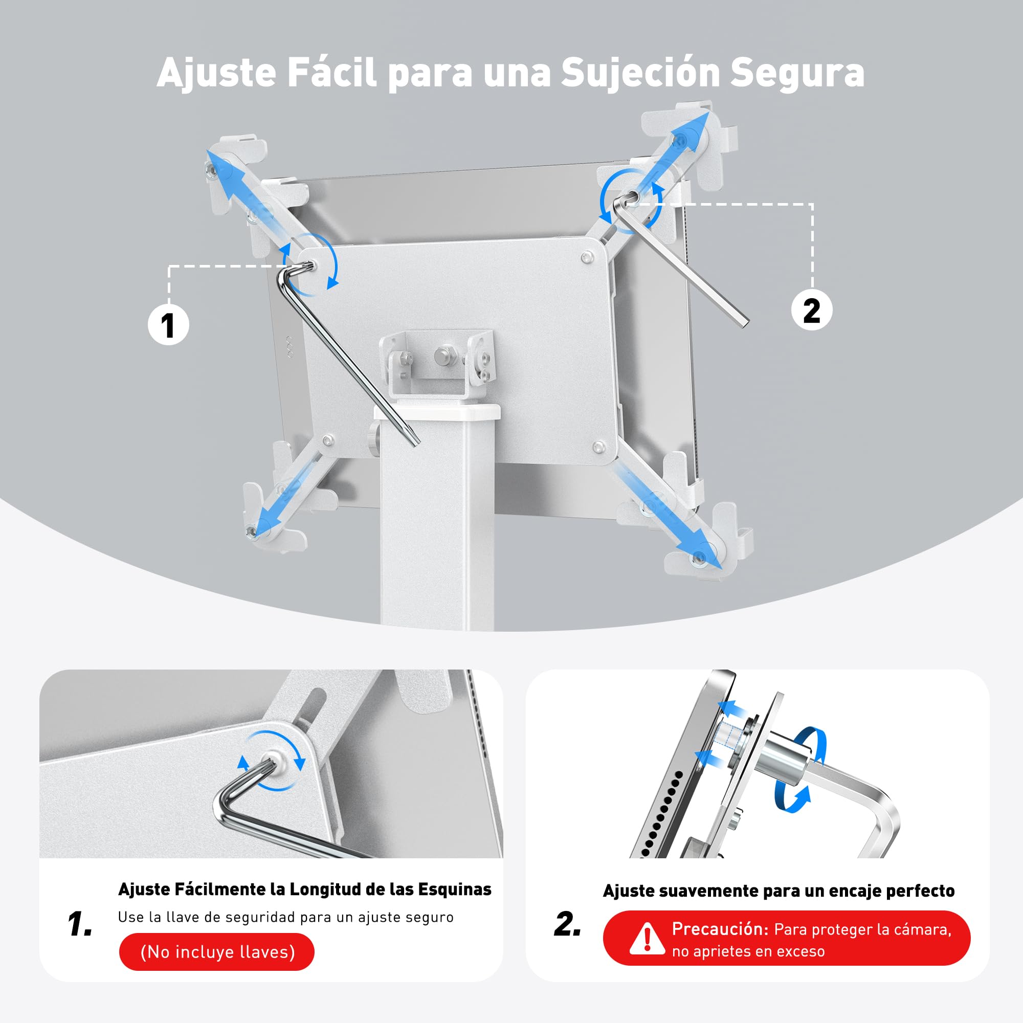 AboveTEK Soporte de escritorio para iPad, ajustable con rotación de 360° e inclinación de 180°, compatible con tabletas de 9.7" a 13", antirrobo, de aluminio resistente, ideal para el trabajo-Plateado