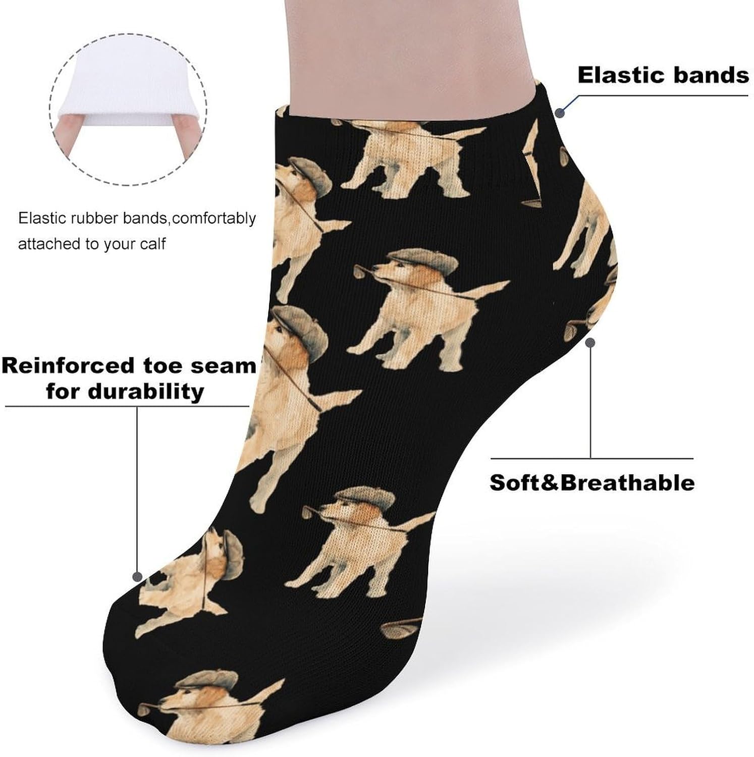 Golf Retriever Puppy No Show Ankle Socks Low Cut Non Slip Flat Boat Line 5 Pairs Set