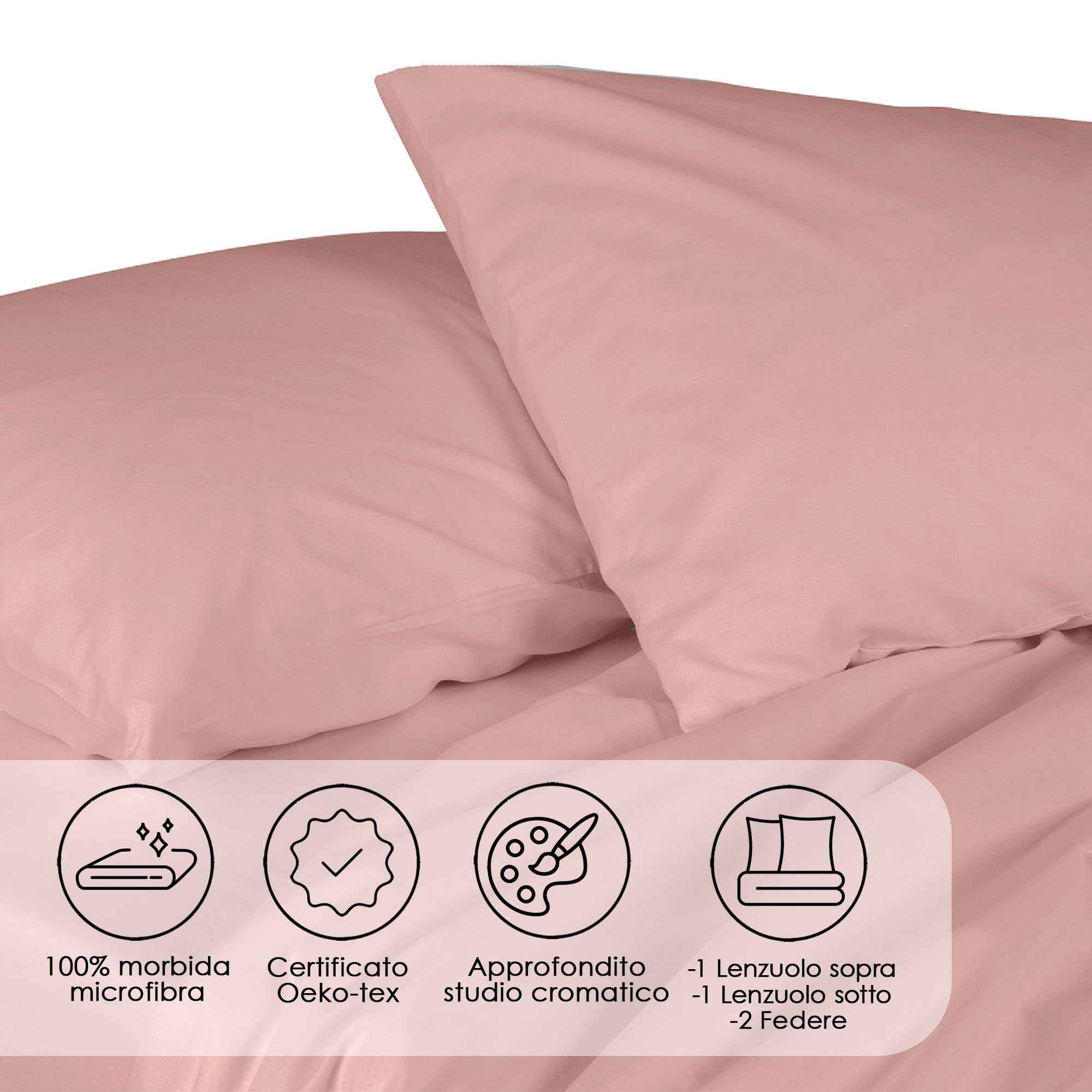Ruggeri - Completo Letto - 100% Morbida Microfibra di Alta Qualità | 2 Federe + 1 Lenzuolo con Angoli + 1 Lenzuolo Sopra - Collezione Shiny Day (Rosa)