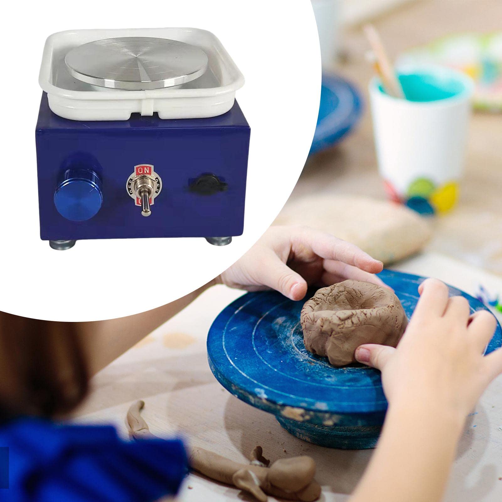 Milageto Elektrische Töpferscheibe, abnehmbar, waschbar, Becken, Kunsthandwerk, Sculpting, Werkzeug, Trimmrad, Heimwerkermaschine für Anfänger, Kinder, Blau