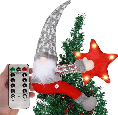 Miniatura 8 de Decoración para árbol de Navidad con luces, 21.7 pulgadas, hecho a mano, abrazo de árbol de Navidad con estrella iluminada, decoración de Navidad