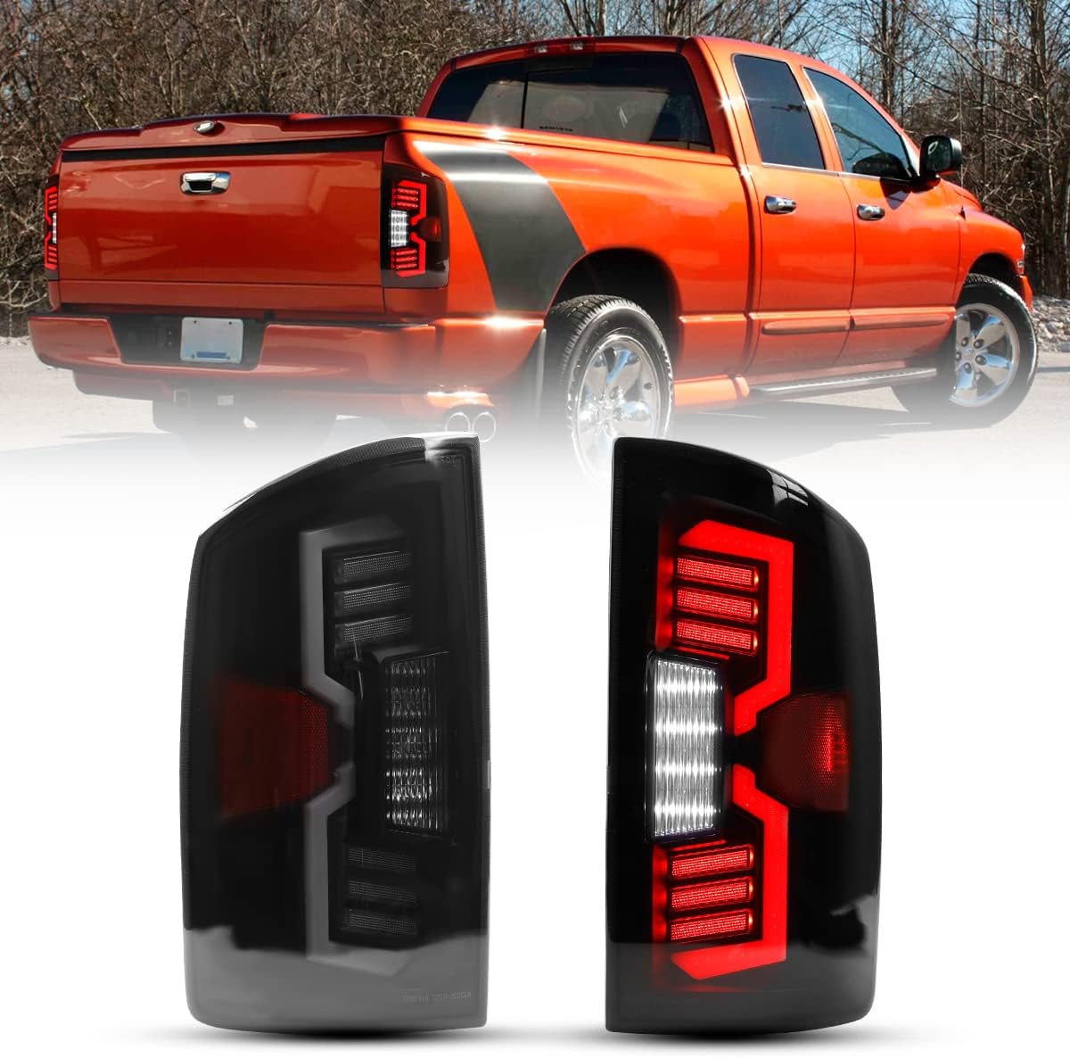 CPW Tail Lights Assembly Compatible with 2002-2006 Dodge Ram 1500 Pickup 2003-2006 Dodge Ram 2500/3500 pickup LED DRL Sequential Turn Signal Lights Rear Lamps - Gloss Black/Clear