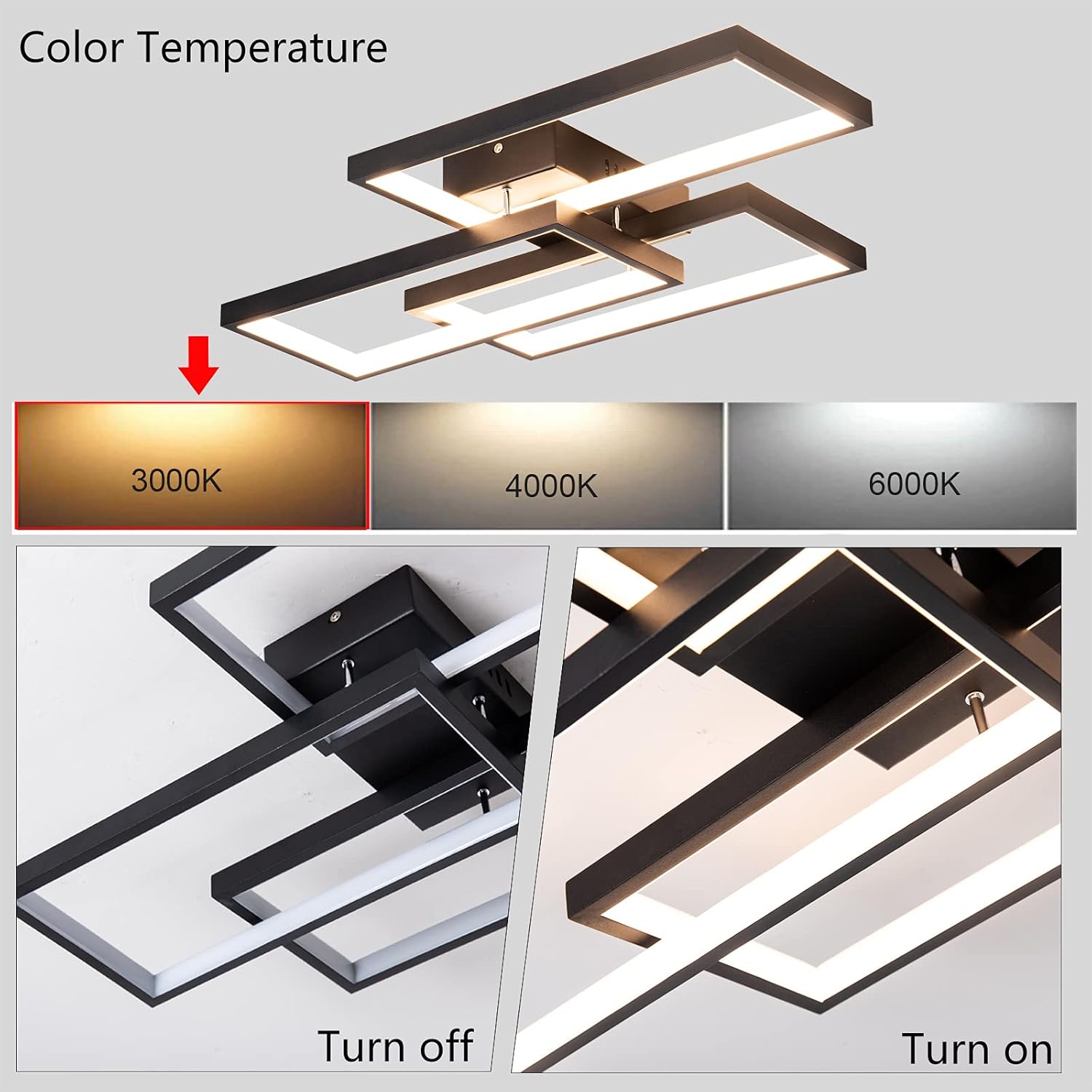 🛒 Crаzу Dеаlѕ LED Ceiling Light Modern Flush Mount Light Fixture,42W 2600lm Rectangle Lights for Bedroom Kitchen Living Room Ceiling Lamp,Warm White 3000K Black