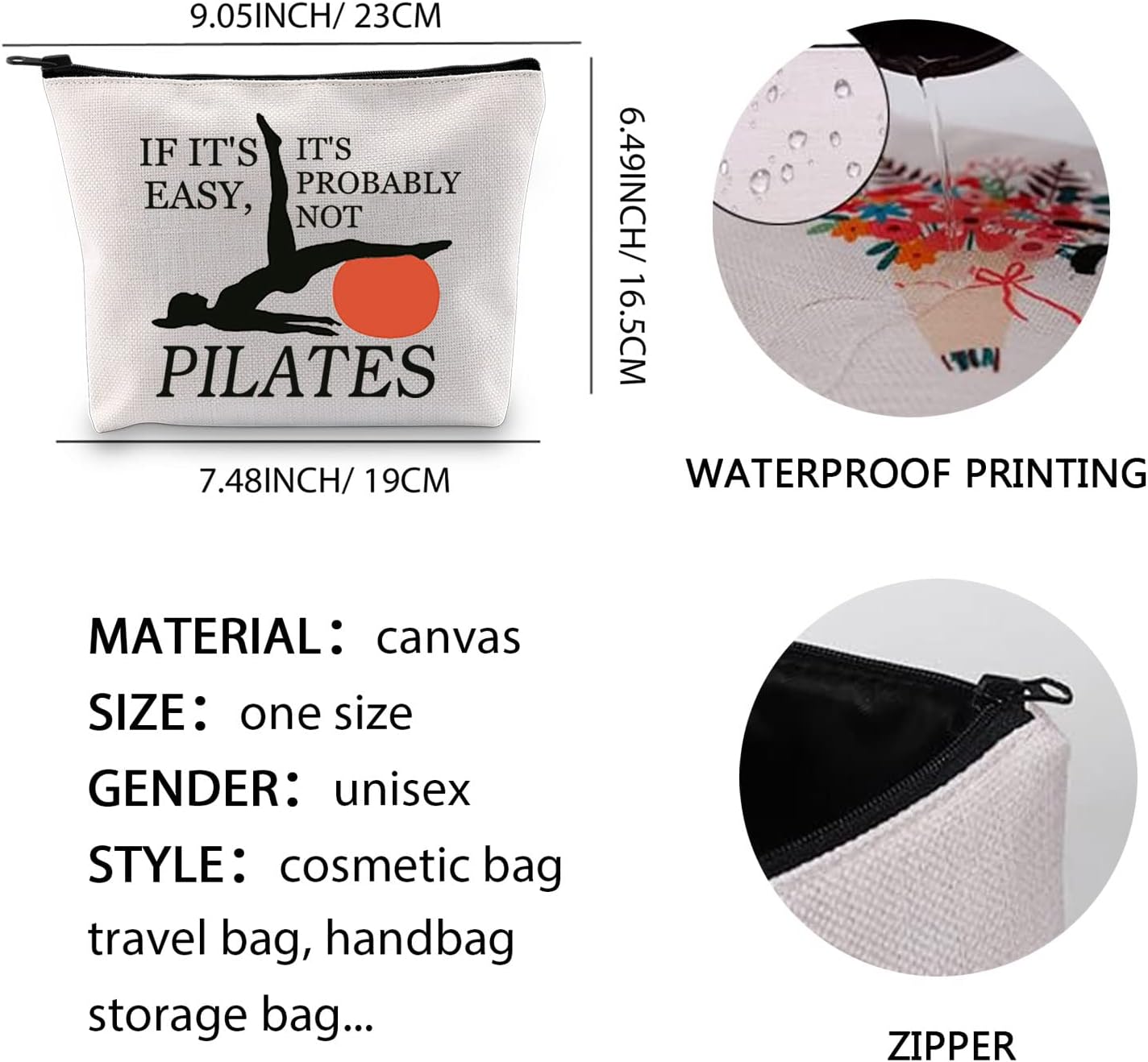 XYANFA Pilates Makeup Bag Pilates Lover Gift Coach Trainer Gym Gift Pilates Instructor Cosmetic Bag If It's Easy It's Probably Not Pilates (PROBABLY NOT PILATES) - Image 6