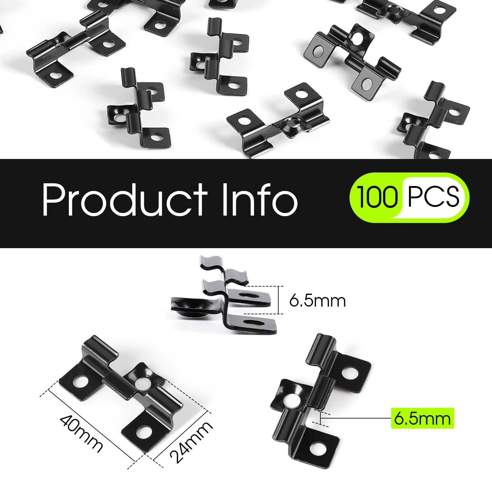 WPC clips 100 clip di fissaggio Acciaio inox di fissaggio per terrazze 6,5mm Clip per pavimenti in composito Fissaggio nascosto Clip di fissaggio in acciaio Campo di serraggio 6,5 mm, Nero