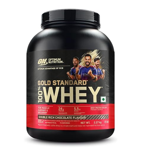Optimum Nutrition (ON) RCB Limited Edition Gold Standard 100% Whey Protein Powder Double Rich Chocolate, 5 lb, 2.27 kg, for Muscle Support & Recovery, Vegetarian - Primary Source Whey Protein Isolate