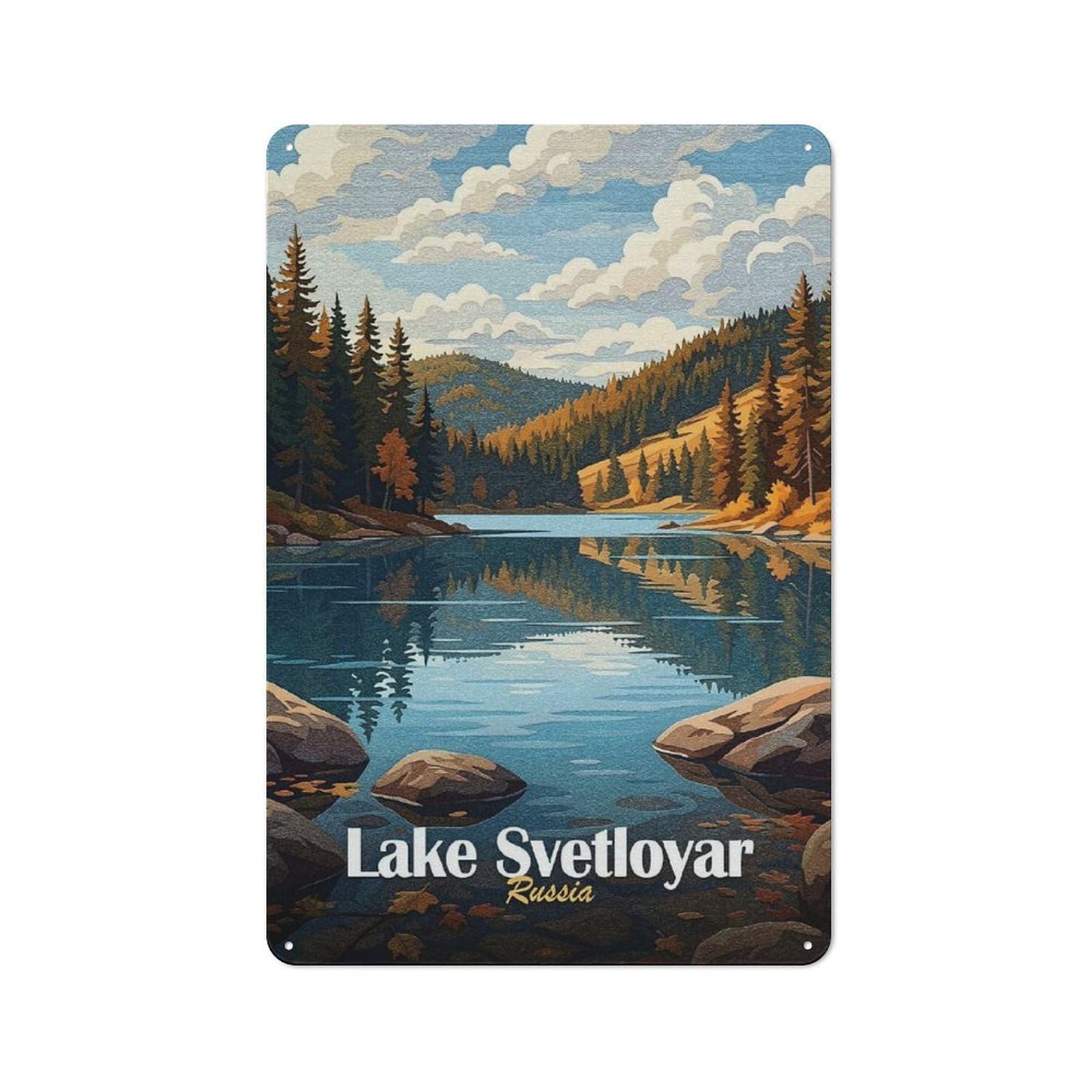 Junmoney Style-12 Garage Style Lake Svetloyar, Russia Landscape Retro Metal Sign 30X20cm, Workshop Wall Decor For Workshop, Basement, Shed Or Games Room
