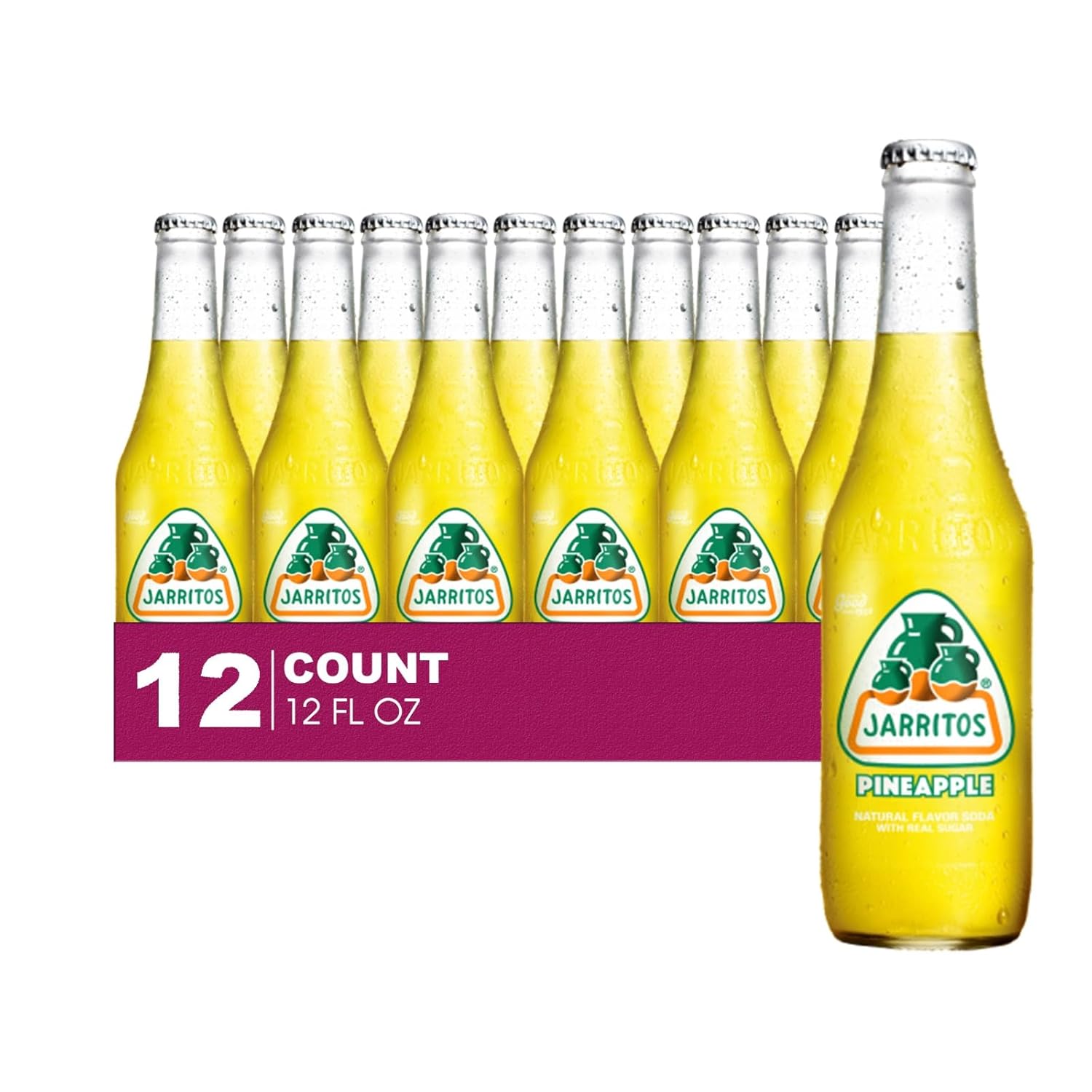 Jarritos 12-Pack of Pineapple Mexican Soft Drink Glass Bottle 12 fl oz Made with 100% Natural Sugar