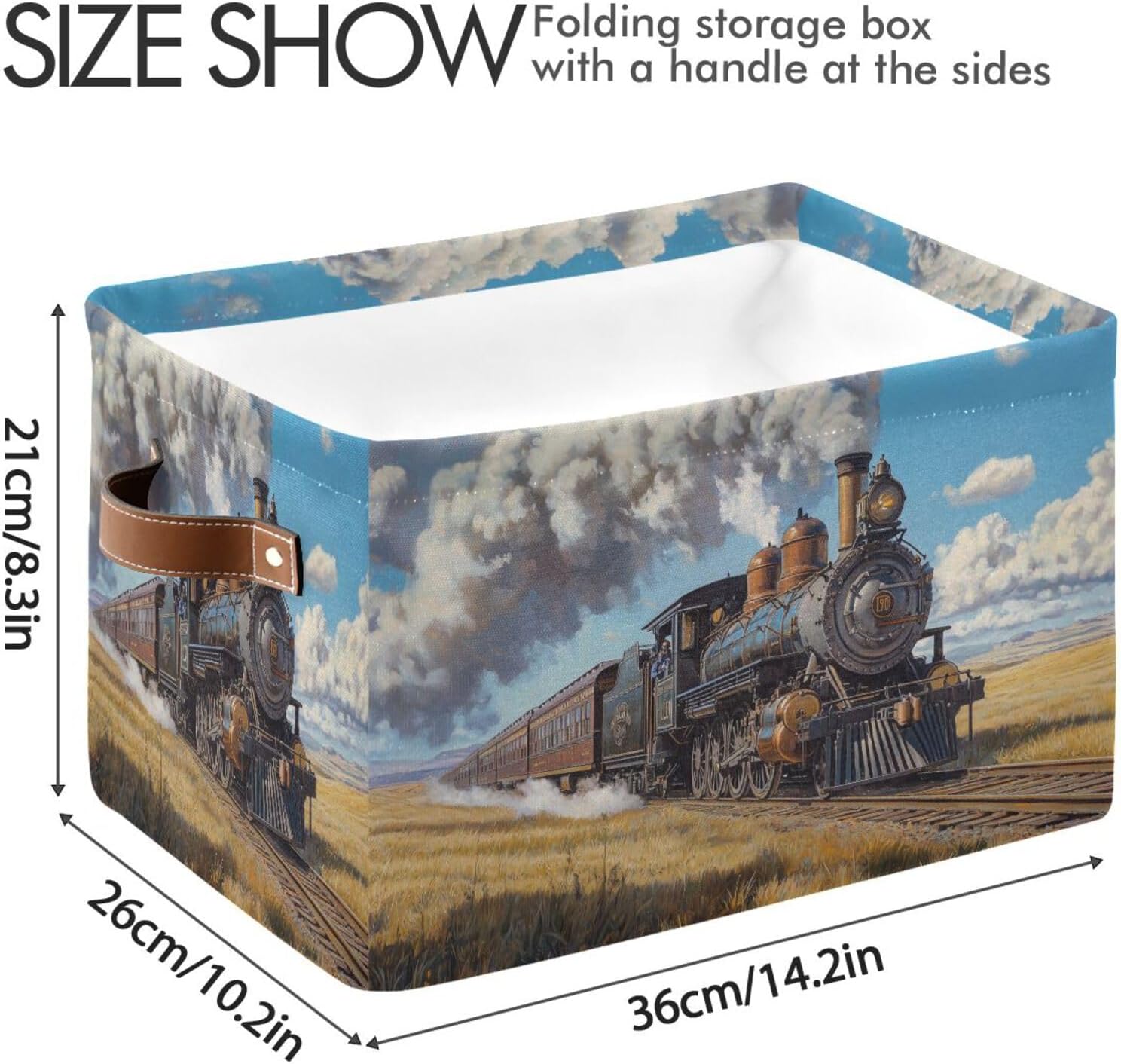 Rectangular Storage Basket with Handle Engine Train Moving Collapsible Organizer Bin Shelf Baskets for Closet Office Nursery Home Decor 2 Pack