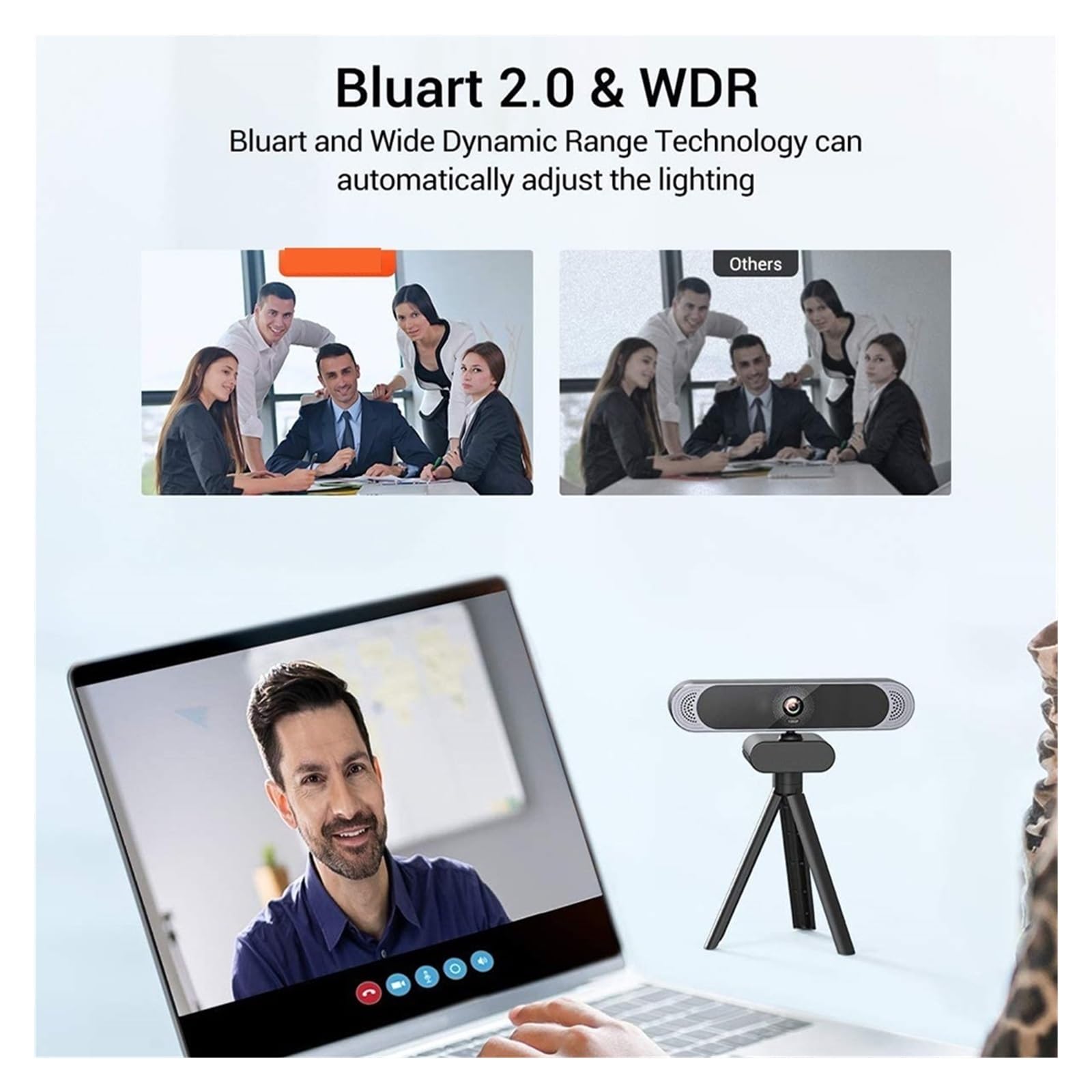 Cámara web HD de 1080P, micrófono con cancelación de ruido/cubierta de privacidad/trípode, cámara Web USB and Play for reuniones de vídeo