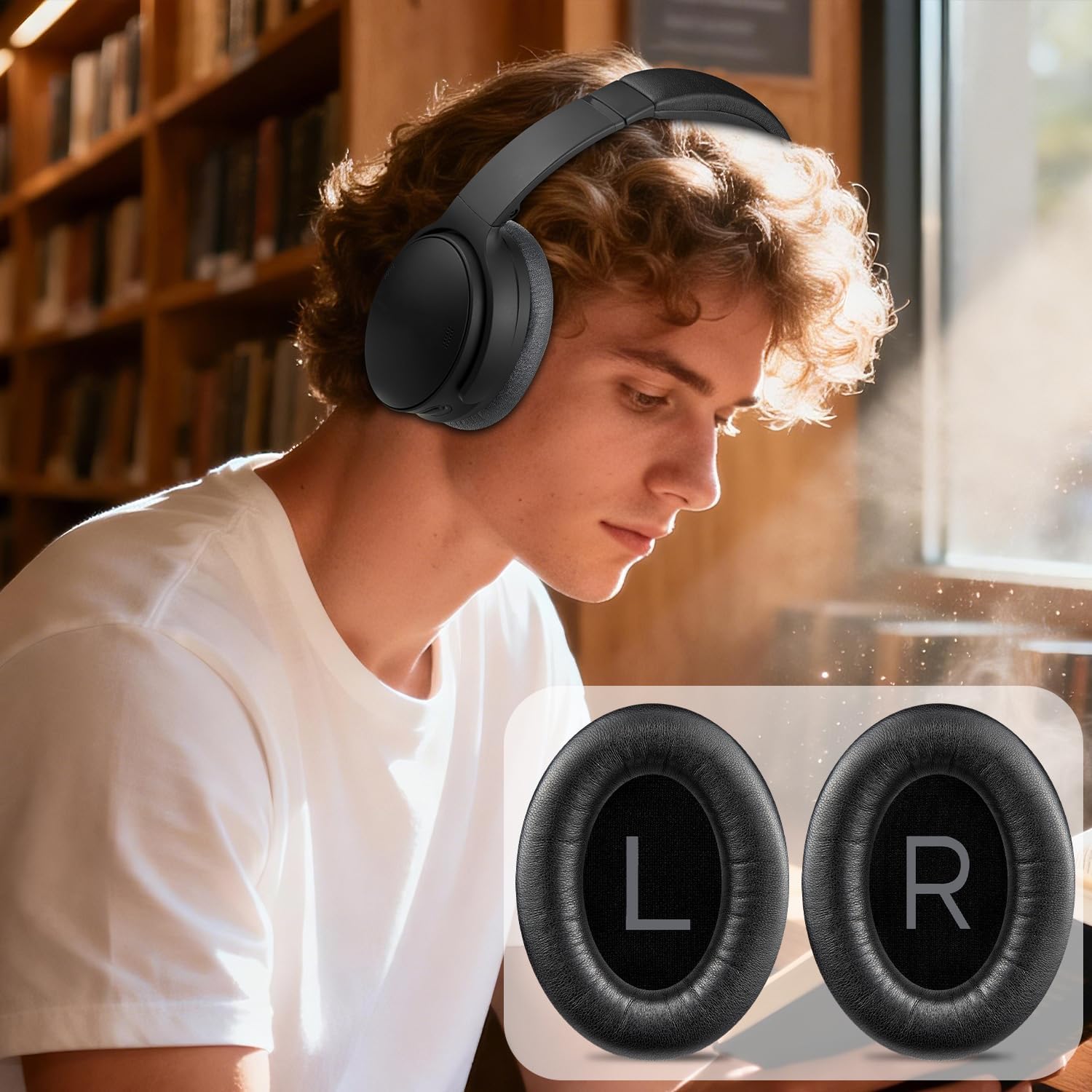 SOULWIT Lambskin Earpads Replacement for Bose QuietComfort 45 (QC45)/QuietComfort SE (QC SE)/Quiet Comfort Wireless Over-Ear Headphones, Ear Pads Cushions with High Density Foam - Brilliant Black