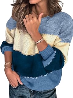 Womens Oversized Cute Color Block Sweater Fall 2025 Trendy Lightweight K...