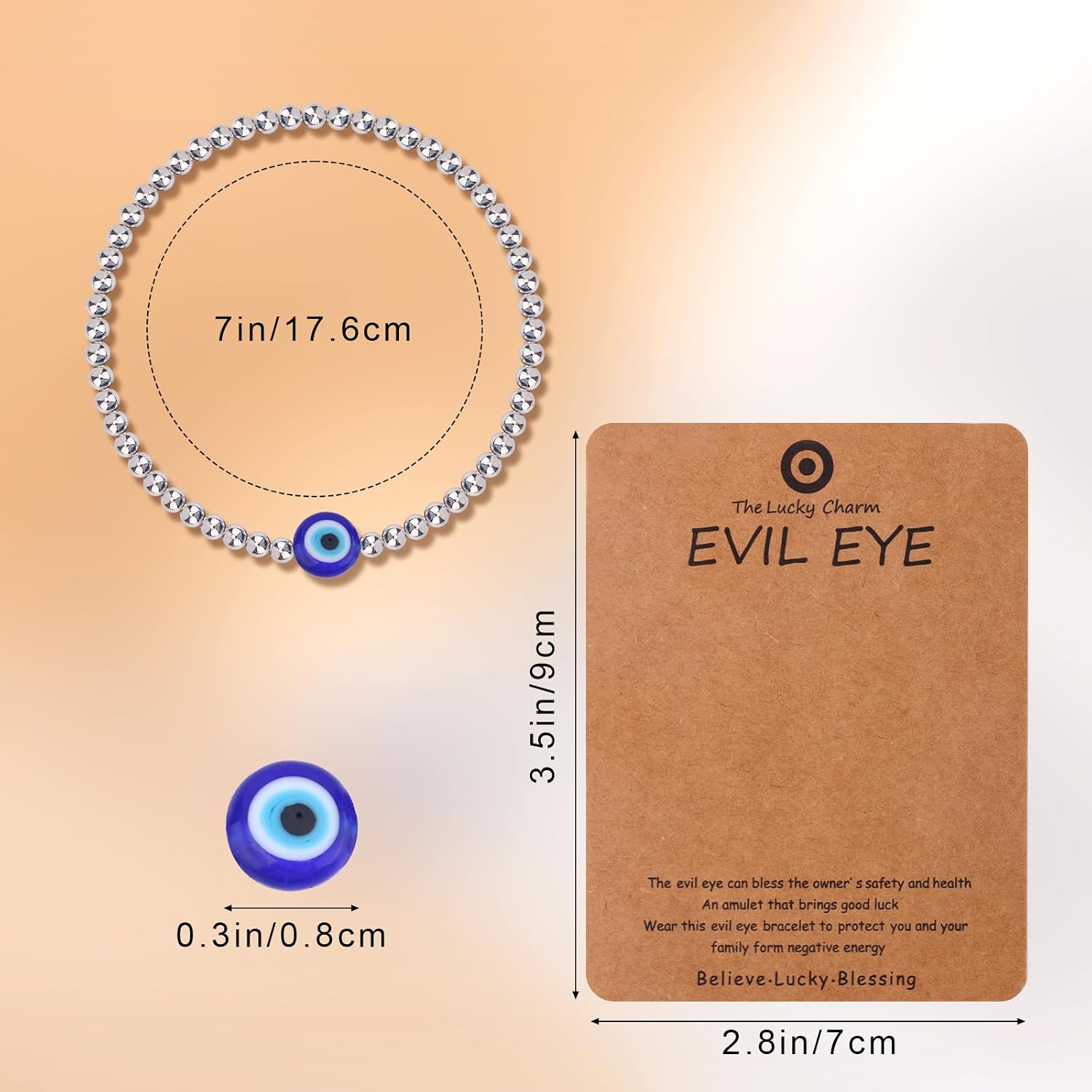 BOXOB Evil Eye Bracelet, Beaded Evil Eye Jewelry Good Luck Charms Bracelet with Blessing Card for Men & Women Birthday Gift (Silver) image 2
