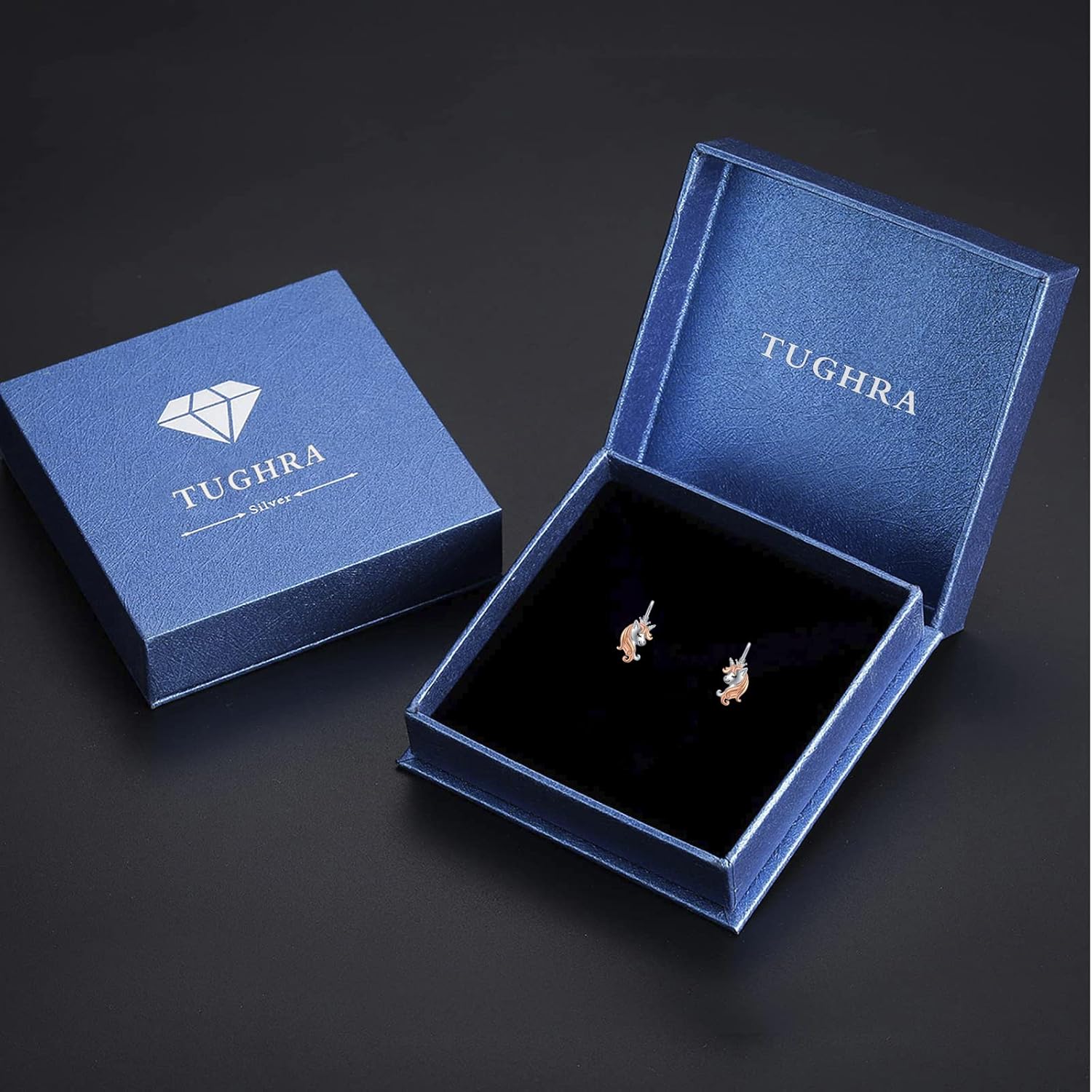 TUGHRA Unicorn Earrings for Women 925 Sterling Silver Leverback Cute Dainty Rose Gold Unicorn Jewelry Hypoallergenic Earrings for Sensitive Ears