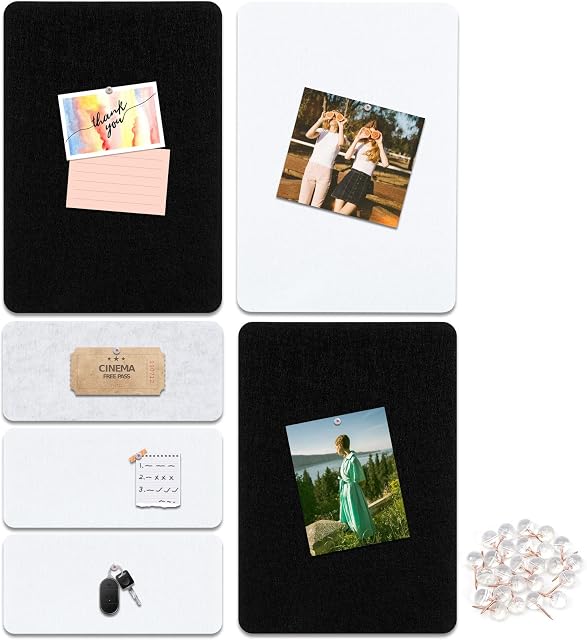 Uoisaiko Felt Pin Board for Office Home, 6 Pack Self Adhesive Notice Board with 25 Pins, DIY Decorative Board Tiles for Memos Photos Display, 34cm x 24cm