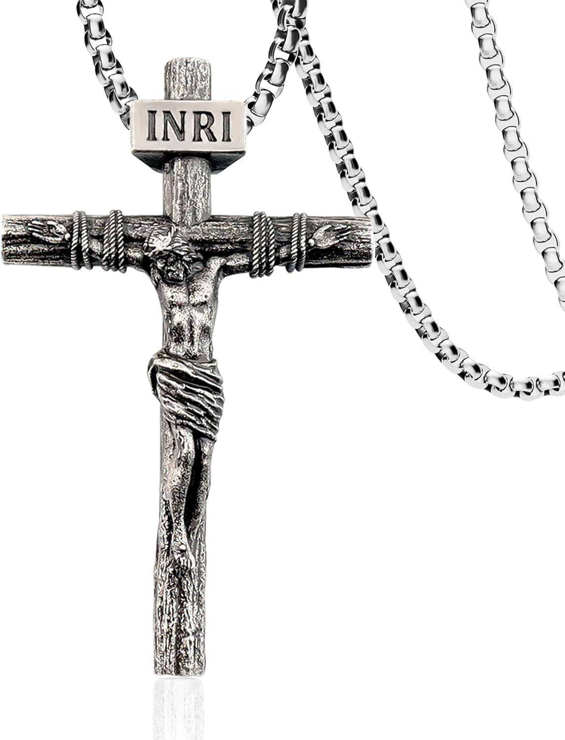 Crucifix Cross Necklace for Men and Women with Exquisite Jesus Pendant and Stainless Steel Chain 16-30 Inch