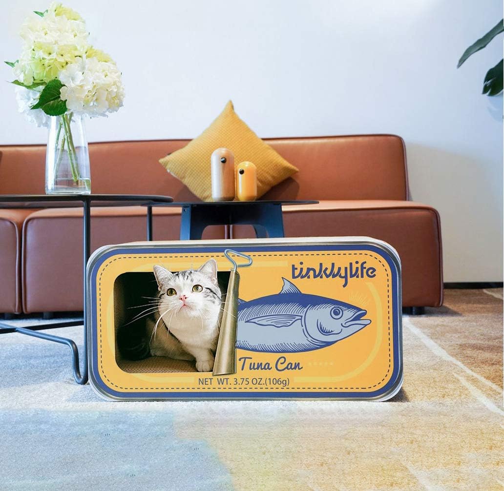 Superior Cat Scratcher Pad Lounge Durable Corrugated Cardboard Cat House Protector for Furniture (Yellow Sardines)