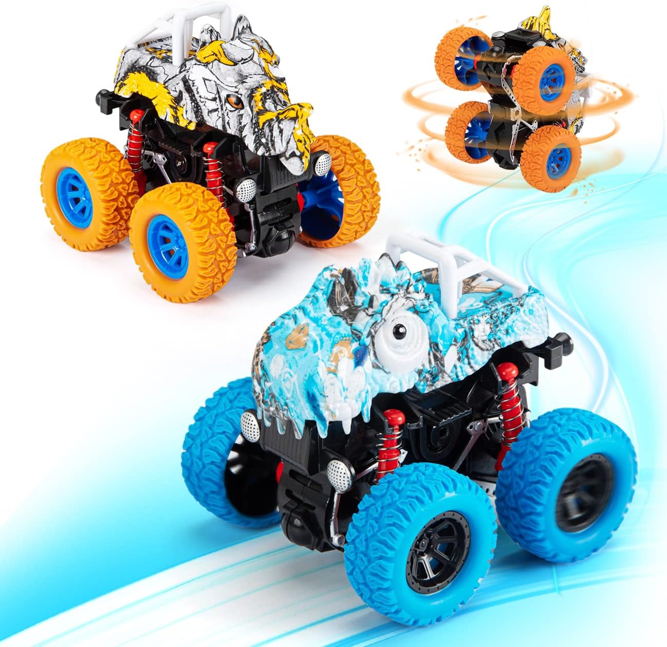 LODBY Dinosaur Trucks Toys for Kids 3-5 Year Old Boys, Friction Powered Dino Vehicles Toys for Age 3-5 Year Old Boys Birthday Gifts, Dinosaur Car Train for Kids Outdoor Toys for Toddlers Boy