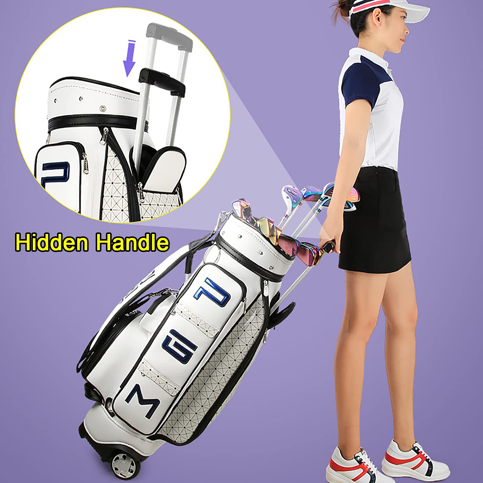 Torba na wózek golfowy, lekka, wodoodporna torba golfowa z teleskopowymi drążkami i kółkami, zawiera 10 kieszeni na zamek błyskawiczny dla łatwego przechowywania