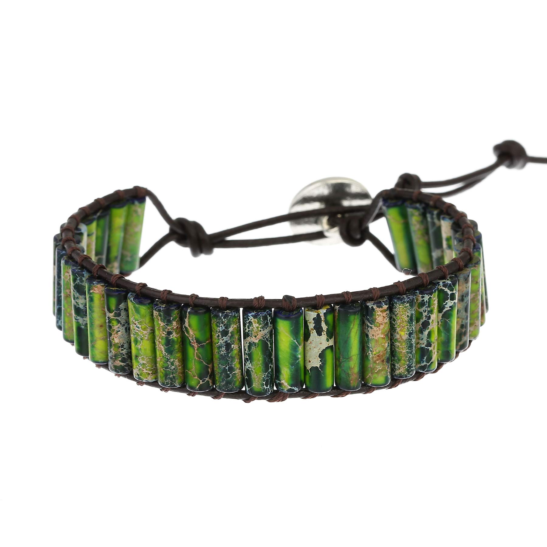 Plumiss7 Chakra Bracelets for Women Boho Handmade Natural Jasper Stone Healing Energy Bead Leather Wrap Bracelet Jewelry Collection