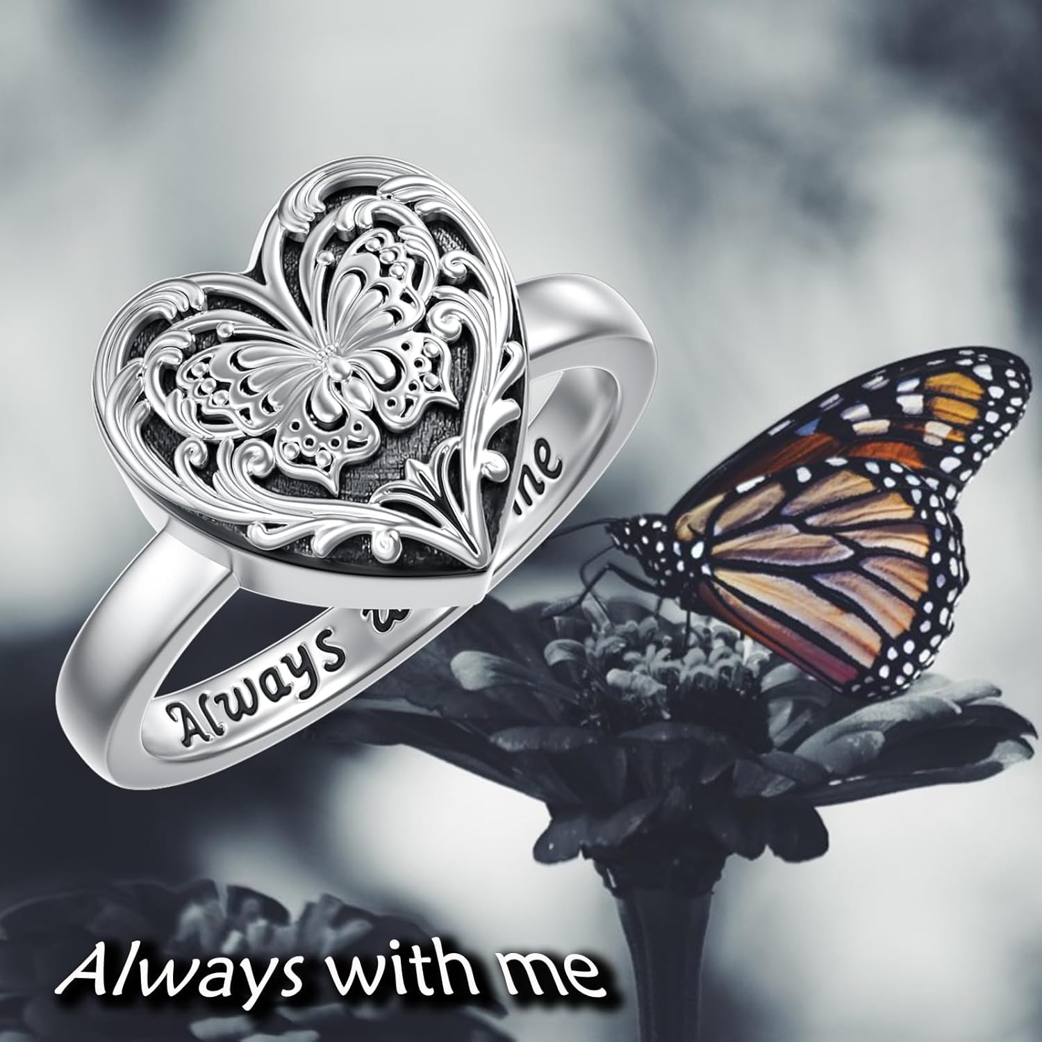 SOULMEET Butterfly Locket Urn Ring That Holds Loved Ones Ashes Sterling Silver Personalized Locket Band Keepsake Memorial Jewelry Cremation Rings for Women - Image 6