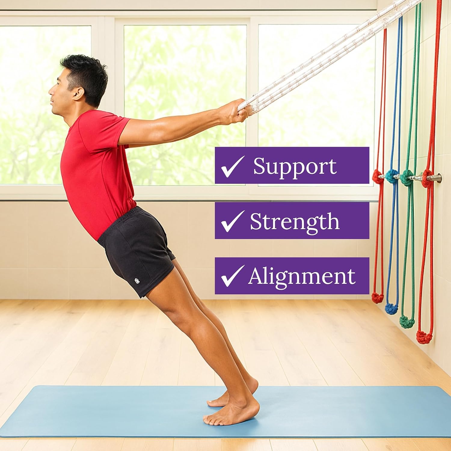 Yogikuti Iyengar Yoga Wall Rope Pair Premium Quality Cotton & Polyester Ropes for Restorative & Anti-Gravity Poses