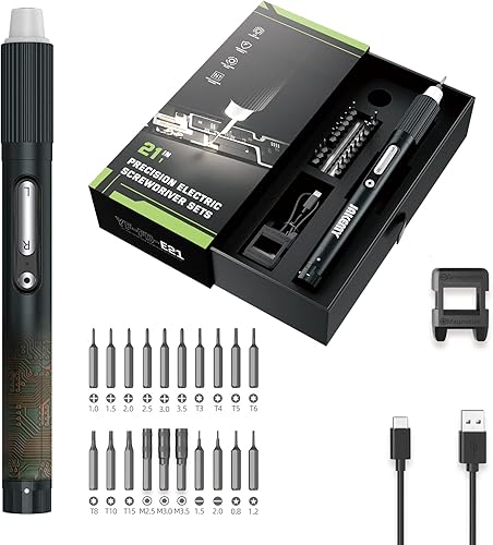 JAKEMY Destornillador eléctrico inalámbrico, kit de destornillador de torque ajustable de 3 engranajes, potencia de precisión magnética con luz LED,