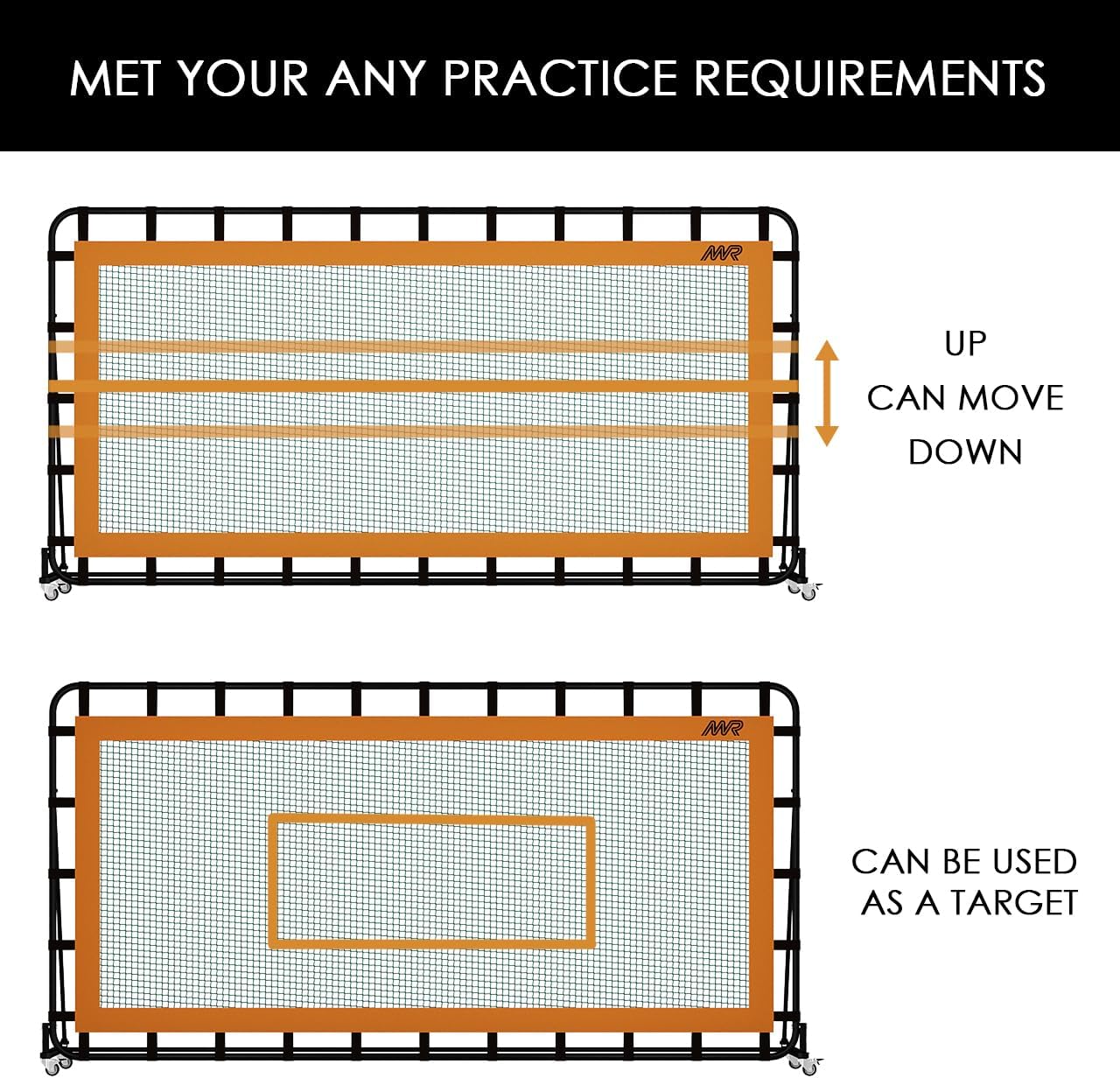 MR Tennis Rebounder 12’x6’, Adjustable Tilt Rebound Net, Multi-Sport Training Bounce Back Net, Tennis Court Gear, Rebound Wall on Wheels for Pickleball, Lacrosse, Hockey, Softball, Baseball
