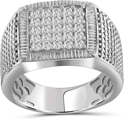JEWELEXCESS Anillos de diamantes blancos para hombres Anillo de diamante blanco genuino de 1 quilates para hombres Anillo de plata esterlina