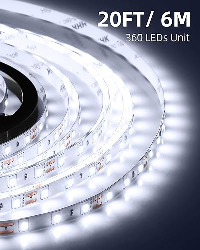Miniatura 5 de Tiras de Luces LED de 20 pies con Control Remoto, Luces de Cinta Regulables Blanco Luz de Día 6500K, 12V 360 LEDs 2835 Luces de Cuerda Adhesivas