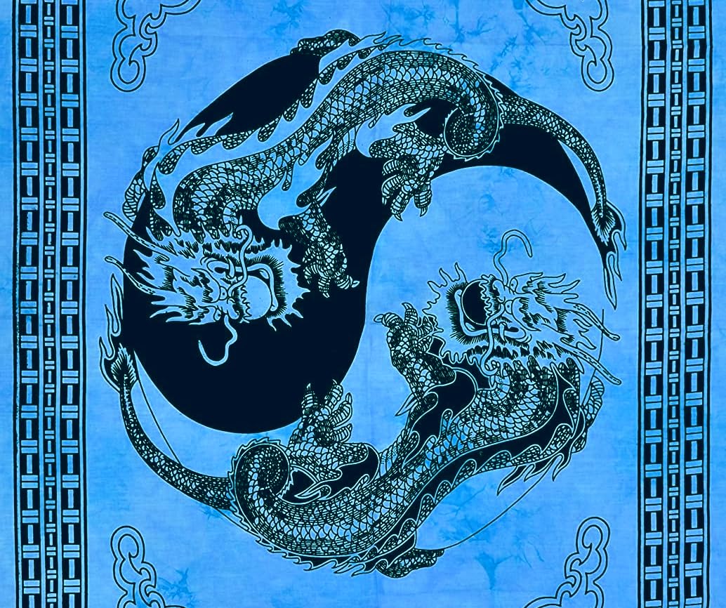 AVA Collections Blue Wall Hanging Tapestry Yin Yang Cotton Tie Dye Poster Wall Decor Bohemian Wall Art Hippie Bedroom Living Room Décor (Blue - Image 3