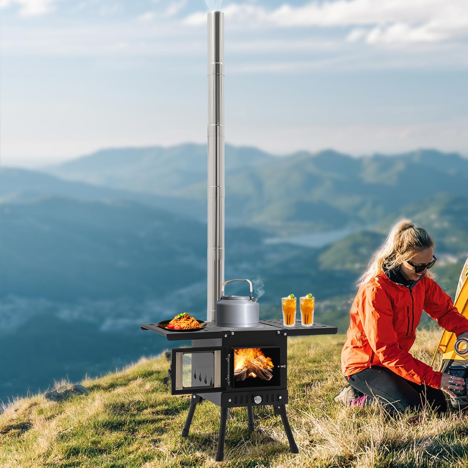 Réchaud de Camping Pliable en Acier Inoxydable à Bois pour Randonnée, Pique-Nique Réchaud de Camping Pliable en Acier Inoxydable à Bois pour Randonnée, Pique-Nique