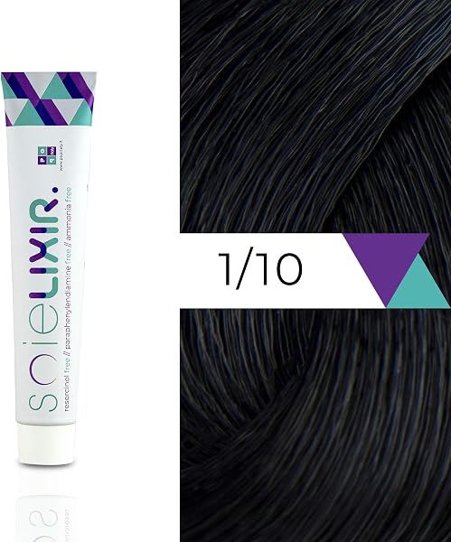Soielixir Tinta Permanente per Capelli in crema SENZA Resorcina, Parafenilendiammina e Ammoniaca 93 Colori - 100 ml - (Solo Tubo Colore - 1/10 Nero Blu) - 2